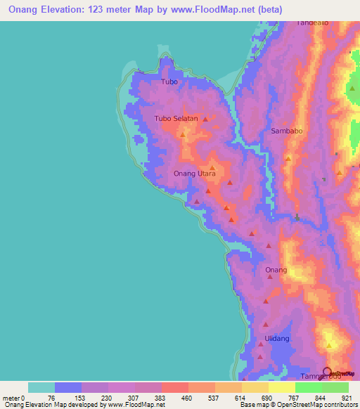 Onang,Indonesia Elevation Map