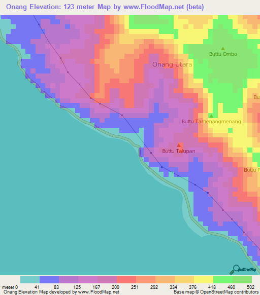 Onang,Indonesia Elevation Map