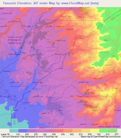 Tannurin,Syria Elevation Map