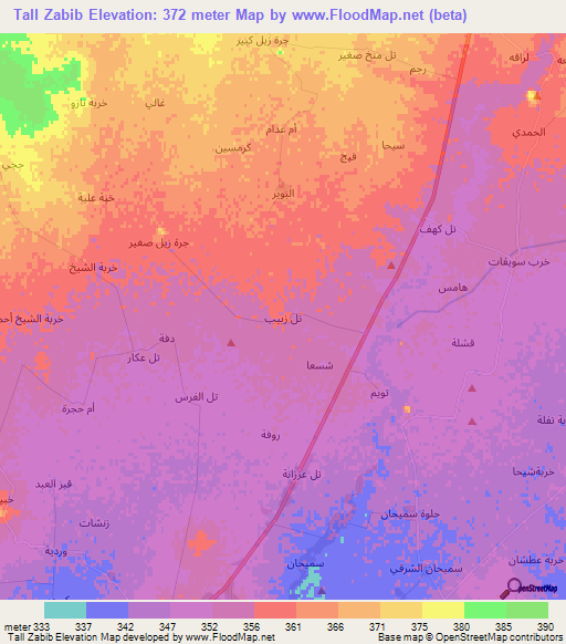 Tall Zabib,Syria Elevation Map
