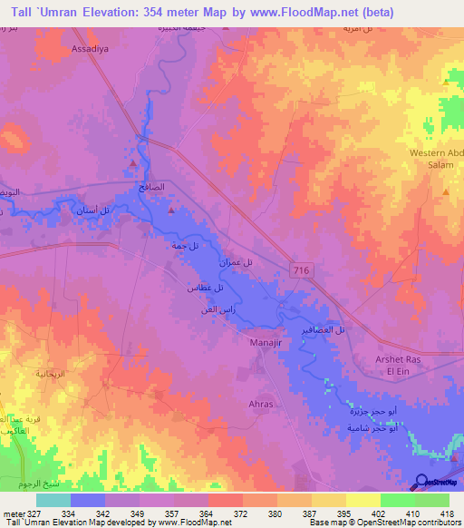 Tall `Umran,Syria Elevation Map
