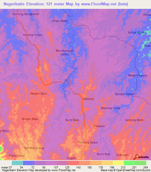 Negeribatin,Indonesia Elevation Map