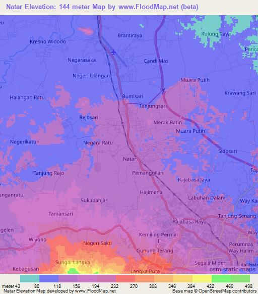 Natar,Indonesia Elevation Map