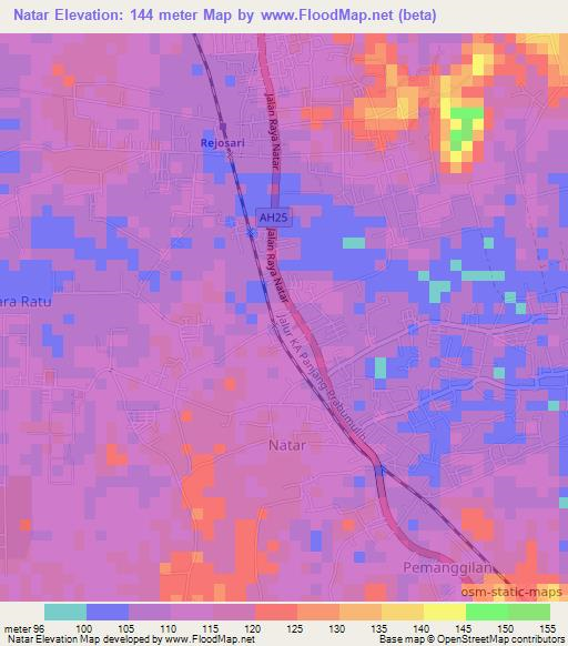 Natar,Indonesia Elevation Map