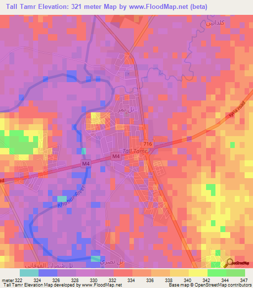 Tall Tamr,Syria Elevation Map