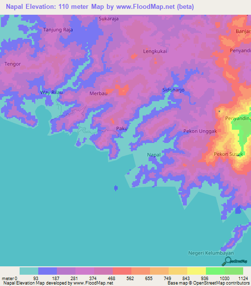 Napal,Indonesia Elevation Map