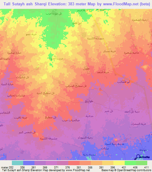 Tall Sutayh ash Sharqi,Syria Elevation Map