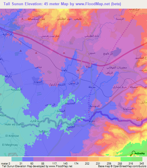 Tall Sunun,Syria Elevation Map