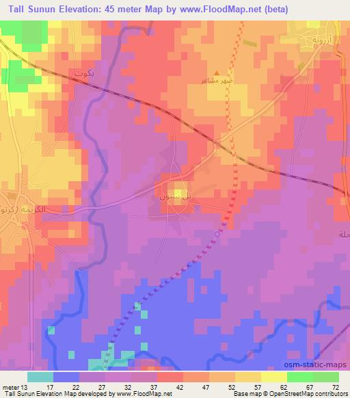 Tall Sunun,Syria Elevation Map