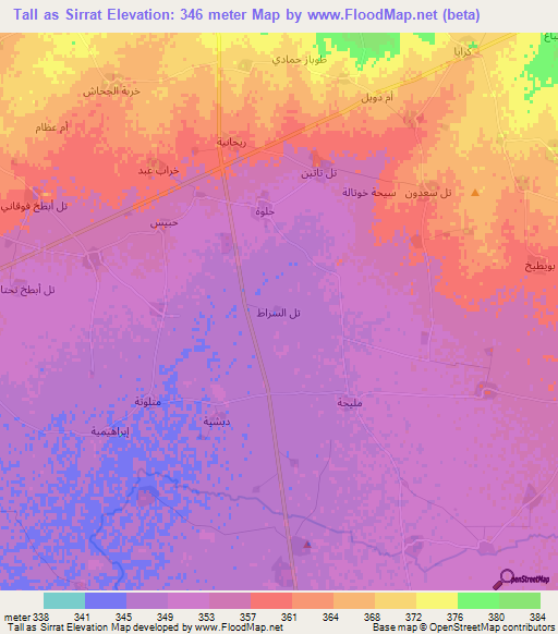 Tall as Sirrat,Syria Elevation Map