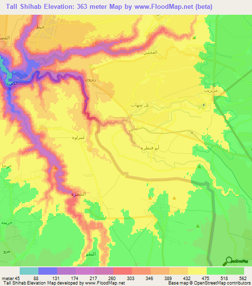 Tall Shihab,Syria Elevation Map