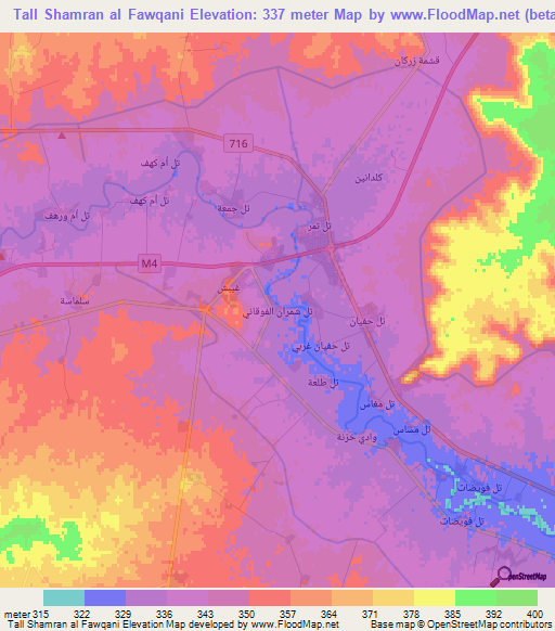 Tall Shamran al Fawqani,Syria Elevation Map