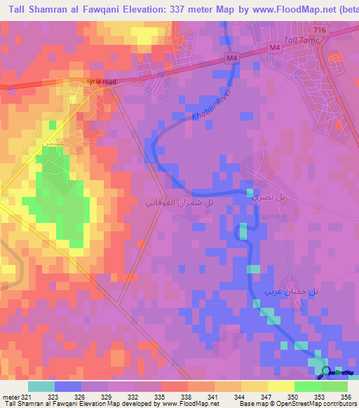 Tall Shamran al Fawqani,Syria Elevation Map