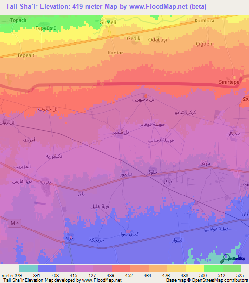 Tall Sha`ir,Syria Elevation Map
