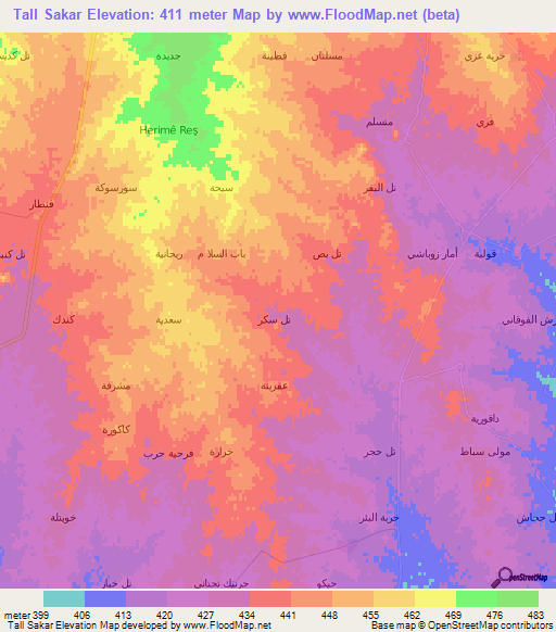 Tall Sakar,Syria Elevation Map