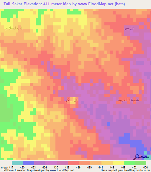 Tall Sakar,Syria Elevation Map