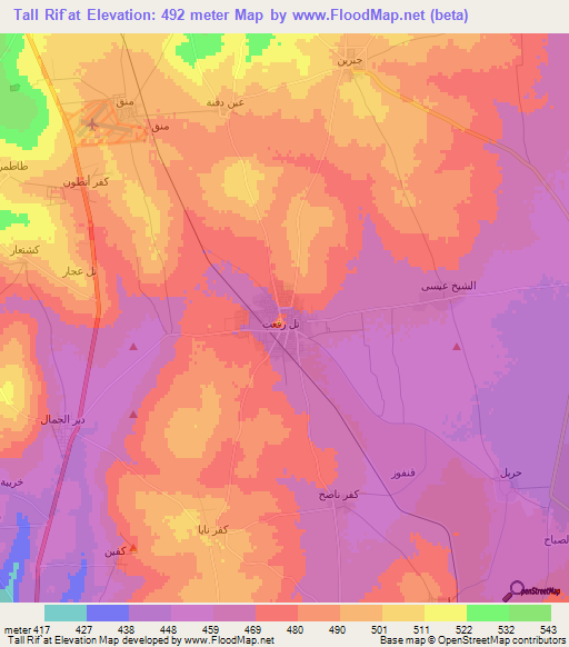 Tall Rif`at,Syria Elevation Map