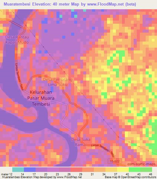 Muaratembesi,Indonesia Elevation Map
