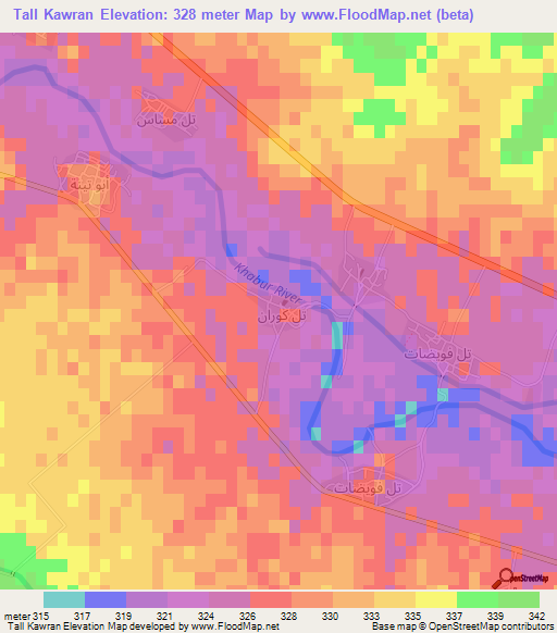 Tall Kawran,Syria Elevation Map