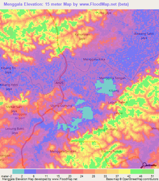 Menggala,Indonesia Elevation Map