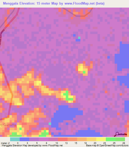 Menggala,Indonesia Elevation Map