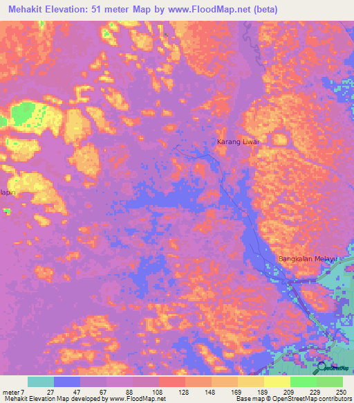 Mehakit,Indonesia Elevation Map