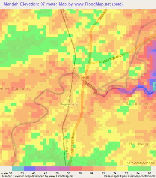 Mandah,Indonesia Elevation Map