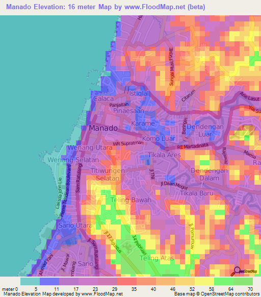 Manado,Indonesia Elevation Map