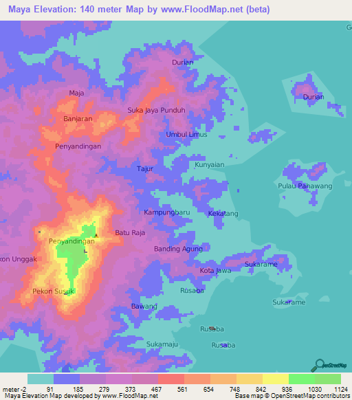 Maya,Indonesia Elevation Map