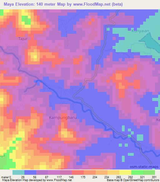 Maya,Indonesia Elevation Map