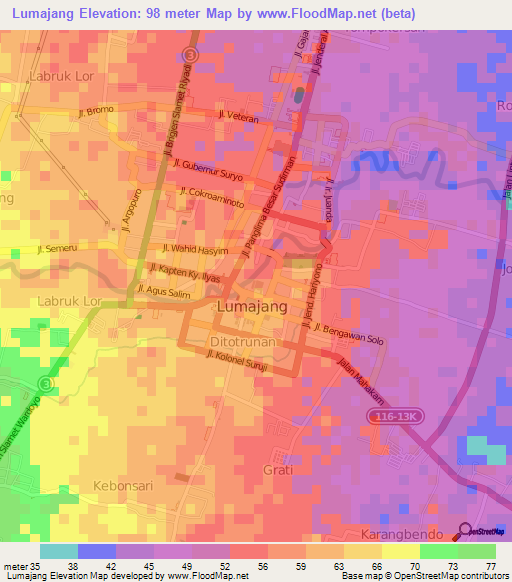 Lumajang,Indonesia Elevation Map