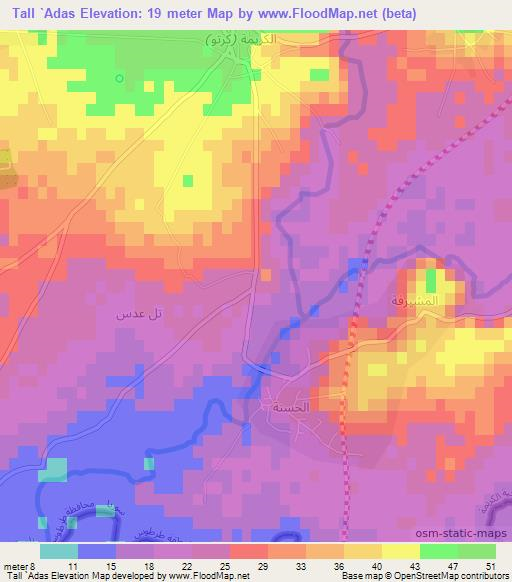 Tall `Adas,Syria Elevation Map