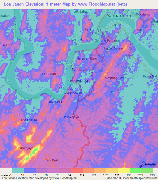 Loa Janan,Indonesia Elevation Map