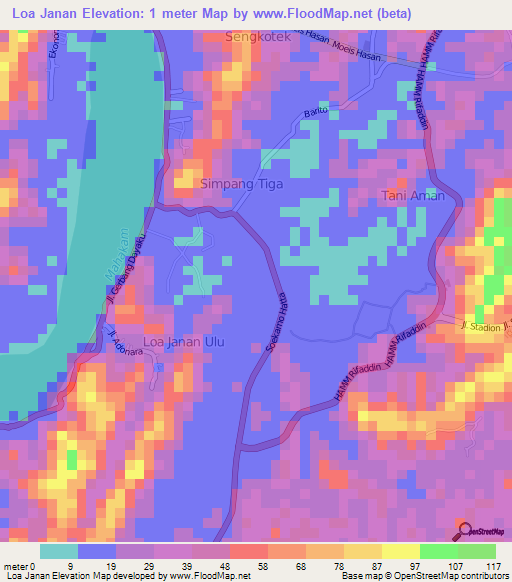 Loa Janan,Indonesia Elevation Map