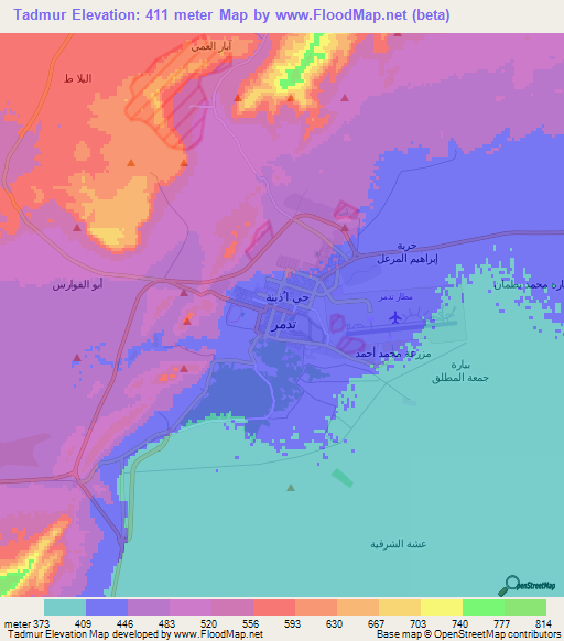 Tadmur,Syria Elevation Map