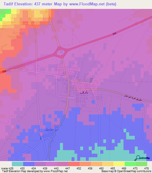 Tadif,Syria Elevation Map