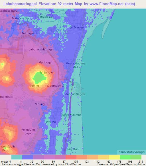 Labuhanmaringgai,Indonesia Elevation Map