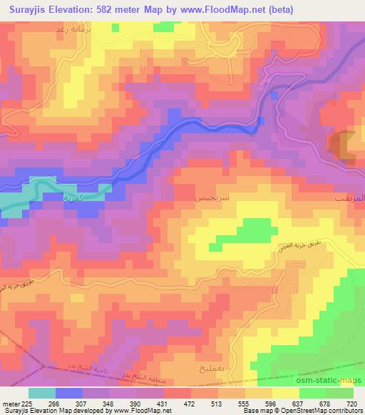 Surayjis,Syria Elevation Map