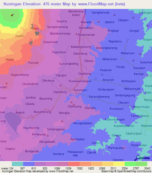 Kuningan,Indonesia Elevation Map