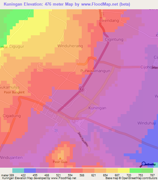 Kuningan,Indonesia Elevation Map