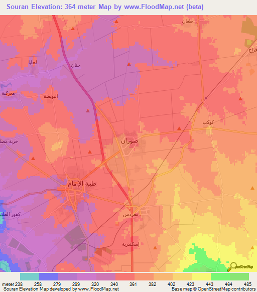 Souran,Syria Elevation Map