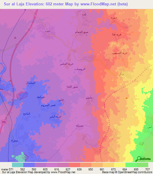 Sur al Laja,Syria Elevation Map