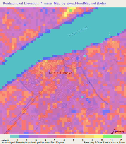 Kualatungkal,Indonesia Elevation Map