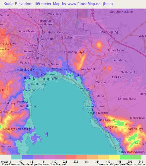 Kuala,Indonesia Elevation Map