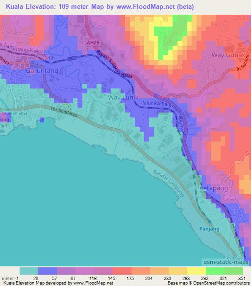 Kuala,Indonesia Elevation Map