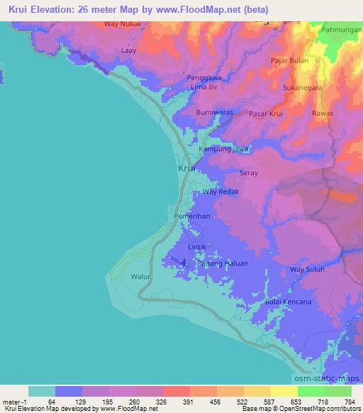Krui,Indonesia Elevation Map