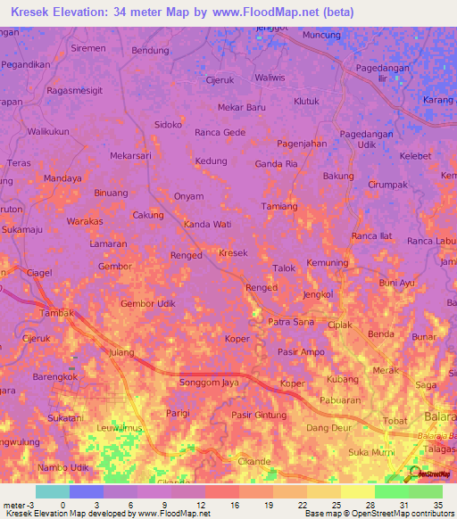 Kresek,Indonesia Elevation Map