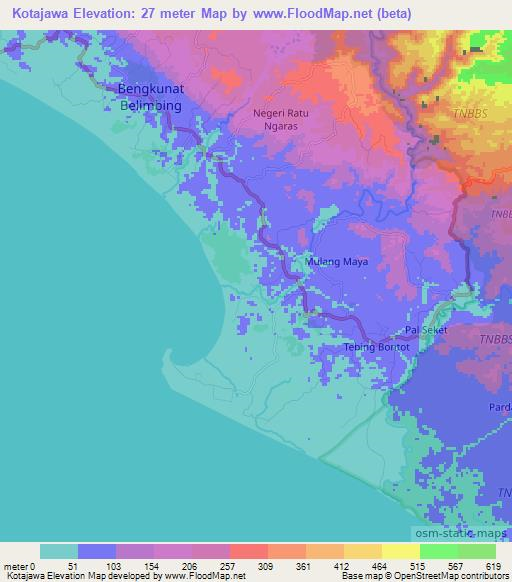 Kotajawa,Indonesia Elevation Map