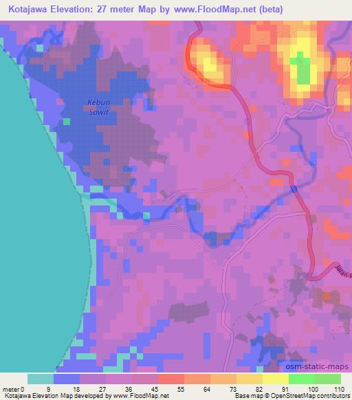 Kotajawa,Indonesia Elevation Map