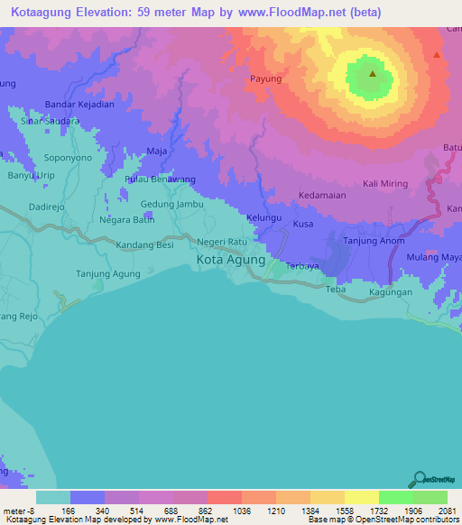 Kotaagung,Indonesia Elevation Map